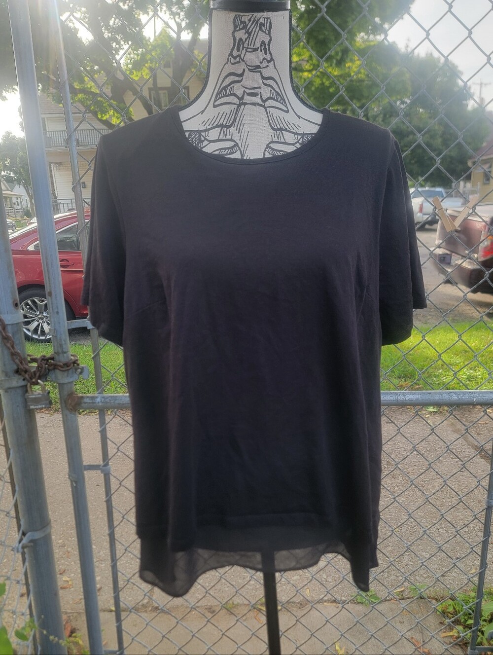 MICHAEL Michael Kors Black Layered Chiffon Hem Top Plus Size 1X
